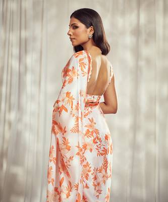 Burnt orange print saree with blouse 4