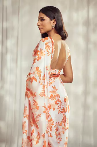Burnt orange print saree with blouse