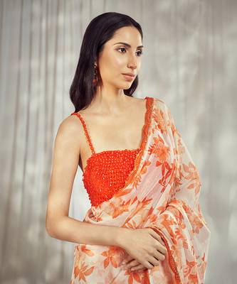 Burnt orange star organdie saree with blouse 2