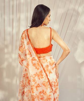 Burnt orange star organdie saree with blouse 3