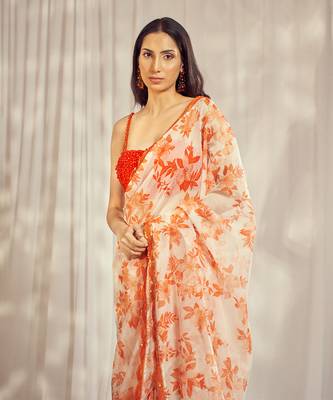 Burnt orange star organdie saree with blouse 4