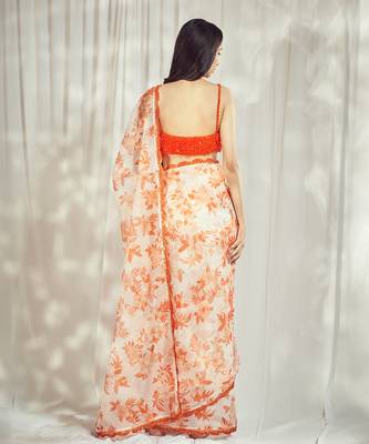 Burnt orange star organdie saree with blouse 5