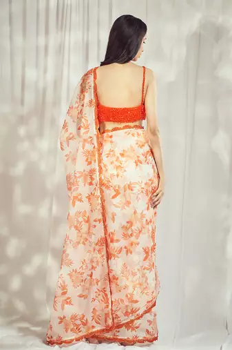 Burnt orange star organdie saree with blouse
