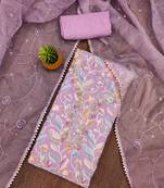 Manvaa women's multi unstitched sequnce work organza dress material