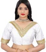 Panjari Store White Bangalori Silk Short Sleeves Padded blouse Size Will Be 38(Self alterable from 36-40)