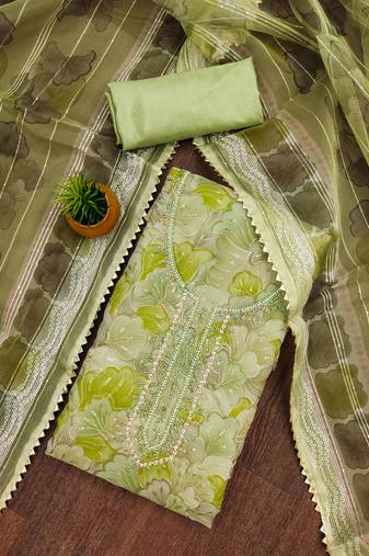 Manvaa women's multi unstitched thread sequnce work organza dress material 