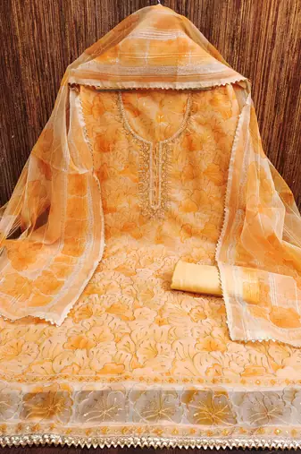 Manvaa women's multi thread sequnce work organza dress material