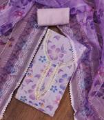 Manvaa women's purple unstitched thread sequnce work organza dress material 