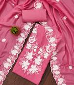 Manvaa women's pink unstitched heavy thread embroidery parampara cotton dress material (cp9064pnk)