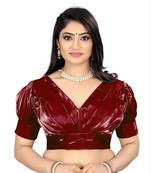 Panjari Store Maroon Soft Zimichoo Half Puff Sleeve Padded blouse Size Will Be 38(Self alterable from 36-40)