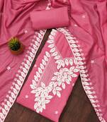 Manvaa women's pink unstitched heavy thread embroidery parampara cotton dress material