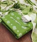 Manvaa women's green designer printed top cotton slub dress material