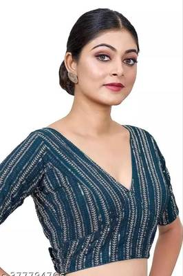 Panjari Store Kerosin Georgette Short Sleeves Padded blouse Size Will Be 38(Self alterable from 36-40) 2
