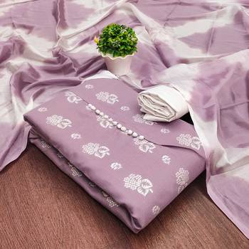 Manvaa women's purple designer printed top cotton slub dress material 1