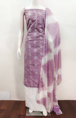 Manvaa women's purple designer printed top cotton slub dress material 2