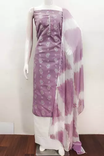 Manvaa women's purple designer printed top cotton slub dress material