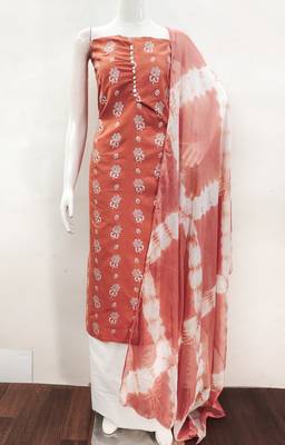 Manvaa women's rust designer printed top cotton slub dress material 2