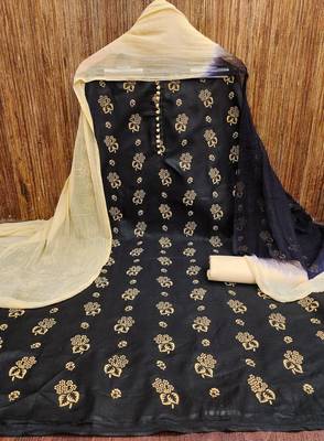 Manvaa women's black designer printed top cotton slub dress material 3