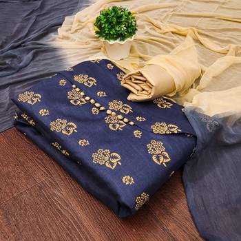 Manvaa women's navy blue designer printed top cotton slub dress material 1