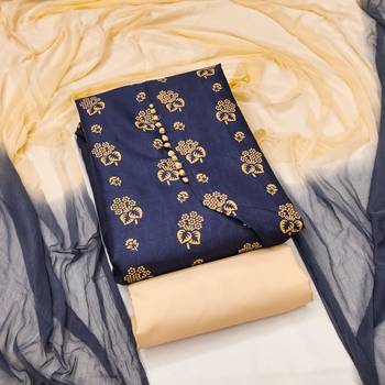 Manvaa women's navy blue designer printed top cotton slub dress material 4