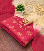 Manvaa women's pink unstitched designer printed top cotton slub dress material