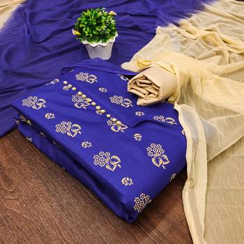 Manvaa women's royal blue designer printed top cotton slub dress material 1