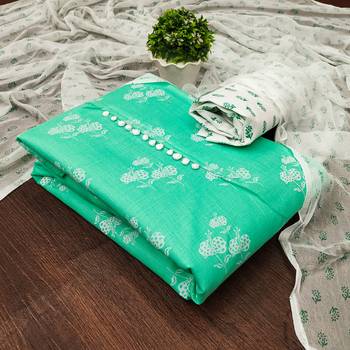 Manvaa women's light green designer printed top cotton slub dress material 1