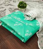 Manvaa women's light green unstitched designer printed top cotton slub dress material