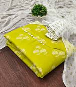 Manvaa women's leamon designer printed top cotton slub dress material