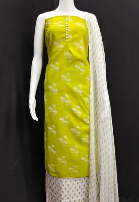 Manvaa women's leamon designer printed top cotton slub dress material 2