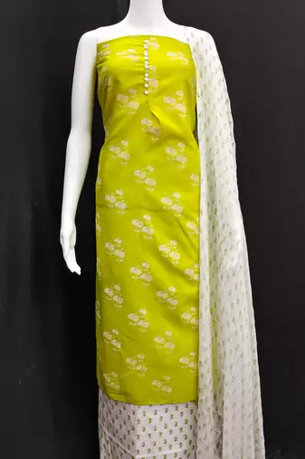 Manvaa women's leamon designer printed top cotton slub dress material