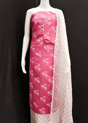 Manvaa women's pink designer printed top cotton slub dress material 2