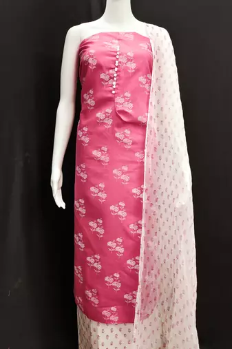 Manvaa women's pink designer printed top cotton slub dress material