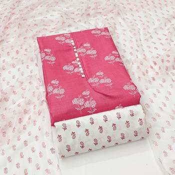 Manvaa women's pink designer printed top cotton slub dress material 4
