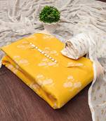 Manvaa women's yellow unstitched designer printed top cotton slub dress material
