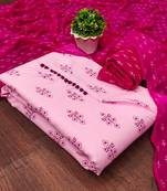 Manvaa women's pink unstitched designer printed top cotton slub dress material 