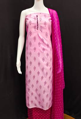 Manvaa women's pink designer printed top cotton slub dress material 2