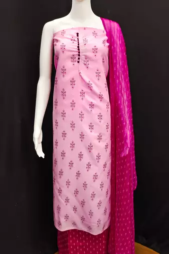 Manvaa women's pink designer printed top cotton slub dress material