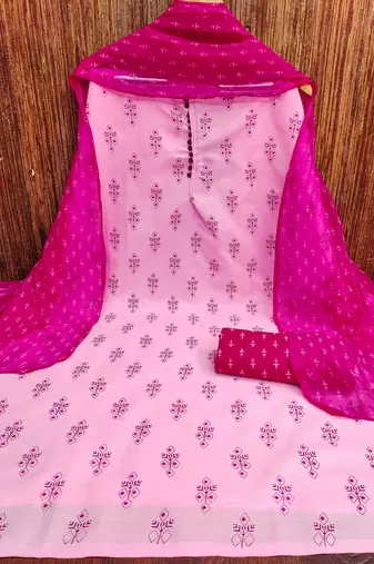 Manvaa women's pink designer printed top cotton slub dress material