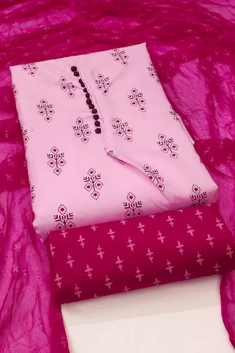 Manvaa women's pink designer printed top cotton slub dress material