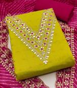 Manvaa women's light green unstitched royal border modal buti dress material 