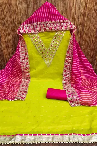 Manvaa women's light green royal border modal buti dress material