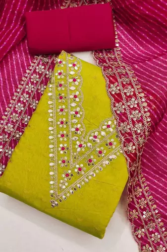 Manvaa women's light green royal border modal buti dress material