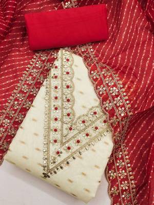 Manvaa women's white fancy neck and royal border modal buti dress material 3