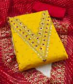 Manvaa women's yellow royal border modal buti dress material