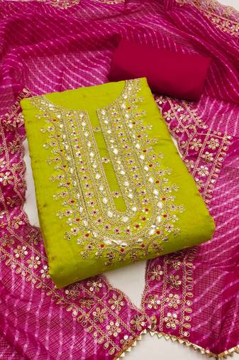 Manvaa women's light green unstitched royal border modal buti dress material 