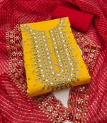 Manvaa women's yellow royal border modal buti dress material