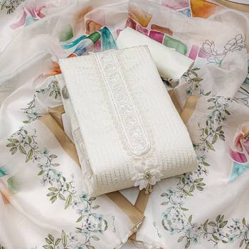 Manvaa women's white sequence embroidery premium roman silk dress material 1