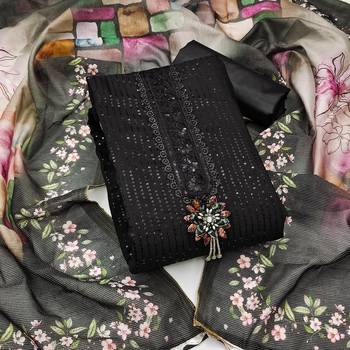 Manvaa women's black sequence embroidery premium roman silk dress material 1