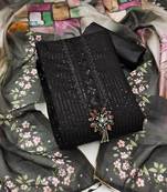 Manvaa women's black unstitched sequence embroidery premium roman silk dress material